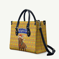 Buffalo Soldiers Christmas Leather Bag with Yellow Cartoon Buffalo Santa Hat Design - Wonder Print Shop