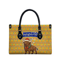 Buffalo Soldiers Christmas Leather Bag with Yellow Cartoon Buffalo Santa Hat Design - Wonder Print Shop