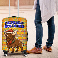 Buffalo Soldiers Christmas Luggage Cover with Yellow Cartoon Buffalo Santa Hat Design - Wonder Print Shop