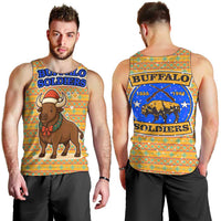 Buffalo Soldiers Christmas Men Tank Top with Yellow Cartoon Buffalo Santa Hat Design - Wonder Print Shop