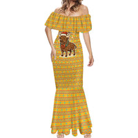 Buffalo Soldiers Christmas Mermaid Dress with Yellow Cartoon Buffalo Santa Hat Design - Wonder Print Shop