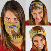 Buffalo Soldiers Christmas Neck Gaiter with Yellow Cartoon Buffalo Santa Hat Design - Wonder Print Shop