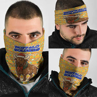 Buffalo Soldiers Christmas Neck Gaiter with Yellow Cartoon Buffalo Santa Hat Design - Wonder Print Shop
