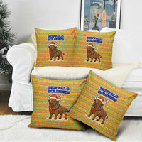 Buffalo Soldiers Christmas Pillow Cover with Yellow Cartoon Buffalo Santa Hat Design - Wonder Print Shop