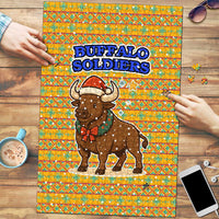 Buffalo Soldiers Christmas Puzzle with Yellow Cartoon Buffalo Santa Hat Design - Wonder Print Shop