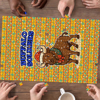 Buffalo Soldiers Christmas Puzzle with Yellow Cartoon Buffalo Santa Hat Design - Wonder Print Shop