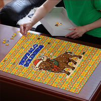 Buffalo Soldiers Christmas Puzzle with Yellow Cartoon Buffalo Santa Hat Design - Wonder Print Shop