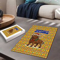 Buffalo Soldiers Christmas Puzzle with Yellow Cartoon Buffalo Santa Hat Design - Wonder Print Shop