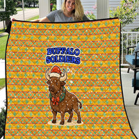 Buffalo Soldiers Christmas Quilt with Yellow Cartoon Buffalo Santa Hat Design - Wonder Print Shop