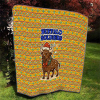 Buffalo Soldiers Christmas Quilt with Yellow Cartoon Buffalo Santa Hat Design - Wonder Print Shop