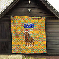 Buffalo Soldiers Christmas Quilt with Yellow Cartoon Buffalo Santa Hat Design - Wonder Print Shop