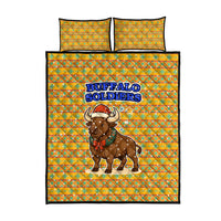 Buffalo Soldiers Christmas Quilt Bed Set with Yellow Cartoon Buffalo Santa Hat Design - Wonder Print Shop