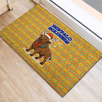 Buffalo Soldiers Christmas Rubber Doormat with Yellow Cartoon Buffalo Santa Hat Design - Wonder Print Shop