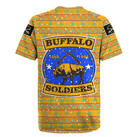 Buffalo Soldiers Christmas Rugby Jersey with Yellow Cartoon Buffalo Santa Hat Design - Wonder Print Shop