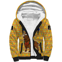 Buffalo Soldiers Christmas Sherpa Hoodie with Yellow Cartoon Buffalo Santa Hat Design - Wonder Print Shop