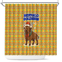 Buffalo Soldiers Christmas Shower Curtain with Yellow Cartoon Buffalo Santa Hat Design - Wonder Print Shop