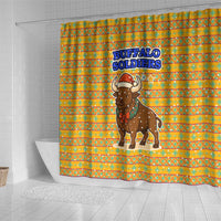 Buffalo Soldiers Christmas Shower Curtain with Yellow Cartoon Buffalo Santa Hat Design - Wonder Print Shop