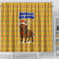 Buffalo Soldiers Christmas Shower Curtain with Yellow Cartoon Buffalo Santa Hat Design - Wonder Print Shop