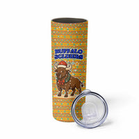 Buffalo Soldiers Christmas Skinny Tumbler with Yellow Cartoon Buffalo Santa Hat Design - Wonder Print Shop