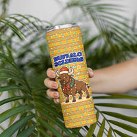 Buffalo Soldiers Christmas Skinny Tumbler with Yellow Cartoon Buffalo Santa Hat Design - Wonder Print Shop