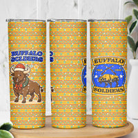 Buffalo Soldiers Christmas Skinny Tumbler with Yellow Cartoon Buffalo Santa Hat Design - Wonder Print Shop