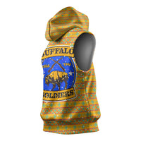 Buffalo Soldiers Christmas Sleeveless Hoodie with Yellow Cartoon Buffalo Santa Hat Design - Wonder Print Shop