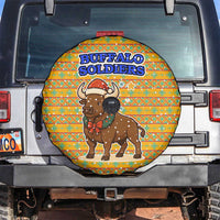 Buffalo Soldiers Christmas Spare Tire Cover with Yellow Cartoon Buffalo Santa Hat Design - Wonder Print Shop
