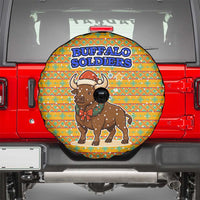 Buffalo Soldiers Christmas Spare Tire Cover with Yellow Cartoon Buffalo Santa Hat Design - Wonder Print Shop