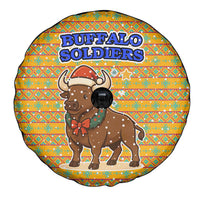 Buffalo Soldiers Christmas Spare Tire Cover with Yellow Cartoon Buffalo Santa Hat Design - Wonder Print Shop