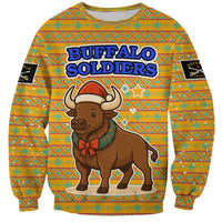 Buffalo Soldiers Christmas Sweatshirt with Yellow Cartoon Buffalo Santa Hat Design - Wonder Print Shop