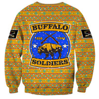 Buffalo Soldiers Christmas Sweatshirt with Yellow Cartoon Buffalo Santa Hat Design - Wonder Print Shop