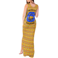 Buffalo Soldiers Christmas Tank Maxi Dress with Yellow Cartoon Buffalo Santa Hat Design - Wonder Print Shop