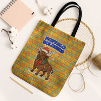 Buffalo Soldiers Christmas Tote Bag with Yellow Cartoon Buffalo Santa Hat Design - Wonder Print Shop