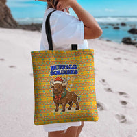 Buffalo Soldiers Christmas Tote Bag with Yellow Cartoon Buffalo Santa Hat Design - Wonder Print Shop