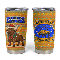 Buffalo Soldiers Christmas Tumbler Cup with Yellow Cartoon Buffalo Santa Hat Design - Wonder Print Shop