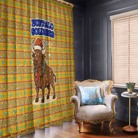 Buffalo Soldiers Christmas Window Curtain with Yellow Cartoon Buffalo Santa Hat Design - Wonder Print Shop
