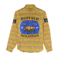 Buffalo Soldiers Christmas Women Casual Shirt with Yellow Cartoon Buffalo Santa Hat Design - Wonder Print Shop