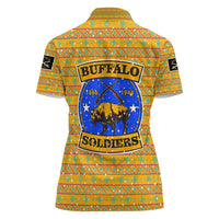 Buffalo Soldiers Christmas Women Polo Shirt with Yellow Cartoon Buffalo Santa Hat Design - Wonder Print Shop