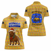 Buffalo Soldiers Christmas Women Polo Shirt with Yellow Cartoon Buffalo Santa Hat Design - Wonder Print Shop