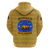 Buffalo Soldiers Christmas Zip Hoodie with Yellow Cartoon Buffalo Santa Hat Design - Wonder Print Shop