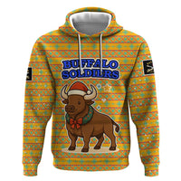 Buffalo Soldiers Christmas Zip Hoodie with Yellow Cartoon Buffalo Santa Hat Design - Wonder Print Shop