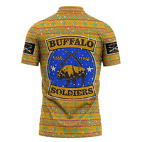 Buffalo Soldiers Christmas Zipper Polo Shirt with Yellow Cartoon Buffalo Santa Hat Design - Wonder Print Shop