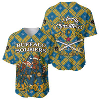 Buffalo Soldiers Christmas Baseball Jersey with Blue Yellow Plaid Parade Illustration Design - Wonder Print Shop