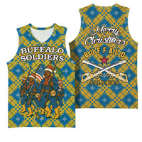 Buffalo Soldiers Christmas Basketball Jersey with Blue Yellow Plaid Parade Illustration Design - Wonder Print Shop