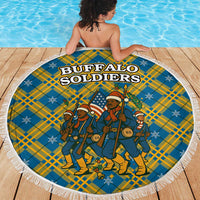 Buffalo Soldiers Christmas Beach Blanket with Blue Yellow Plaid Parade Illustration Design - Wonder Print Shop