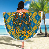 Buffalo Soldiers Christmas Beach Blanket with Blue Yellow Plaid Parade Illustration Design - Wonder Print Shop