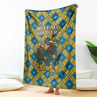 Buffalo Soldiers Christmas Blanket with Blue Yellow Plaid Parade Illustration Design - Wonder Print Shop