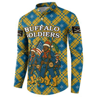 Buffalo Soldiers Christmas Button Sweatshirt with Blue Yellow Plaid Parade Illustration Design - Wonder Print Shop