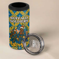 Buffalo Soldiers Christmas 4 in 1 Can Cooler Tumbler with Blue Yellow Plaid Parade Illustration Design - Wonder Print Shop