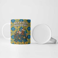 Buffalo Soldiers Christmas Ceramic Mug with Blue Yellow Plaid Parade Illustration Design - Wonder Print Shop